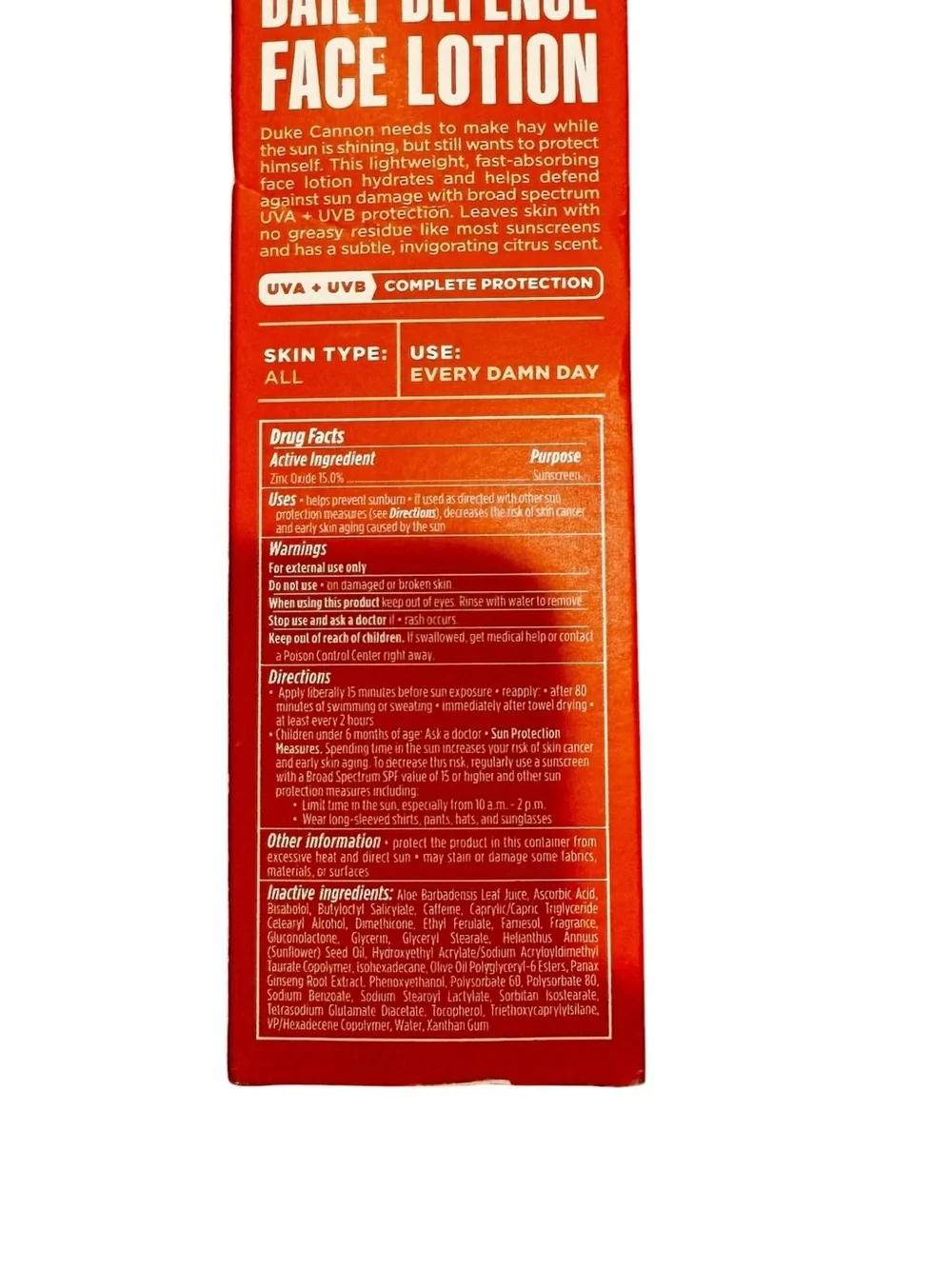 Duke Cannon Daily Defense Face Lotion SPF 32 - Orange